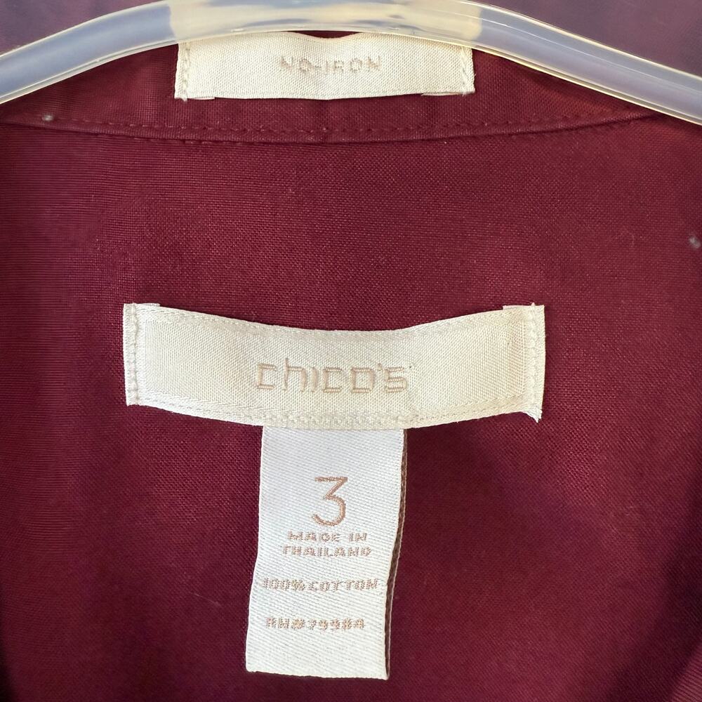 Chico’s Burgundy Buttondown Long no wrinkle shirt size XL - Picture 2 of 9